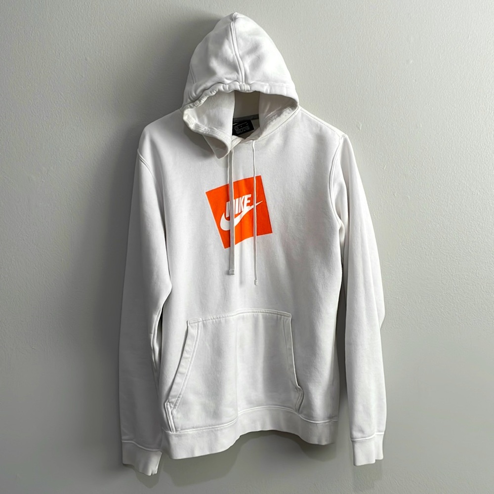 Nike hoodie/ hooded sweatshirt in white and orange- size small